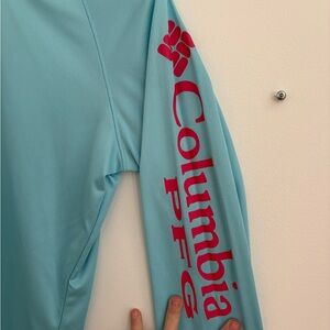 Columbia PFG Aqua Shirt with Red Logo